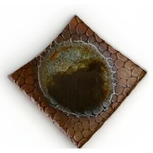 Vintage Studio Art Pottery Crackle Glass Signed Plate dish trinket 5x5” Heavy